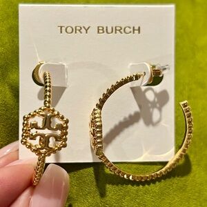 Tory Burch Gold Logo Hoop Earrings